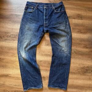 Levi 501 Jeans Mens 34x30 Dark Wash Blue Cotton Denim Pants